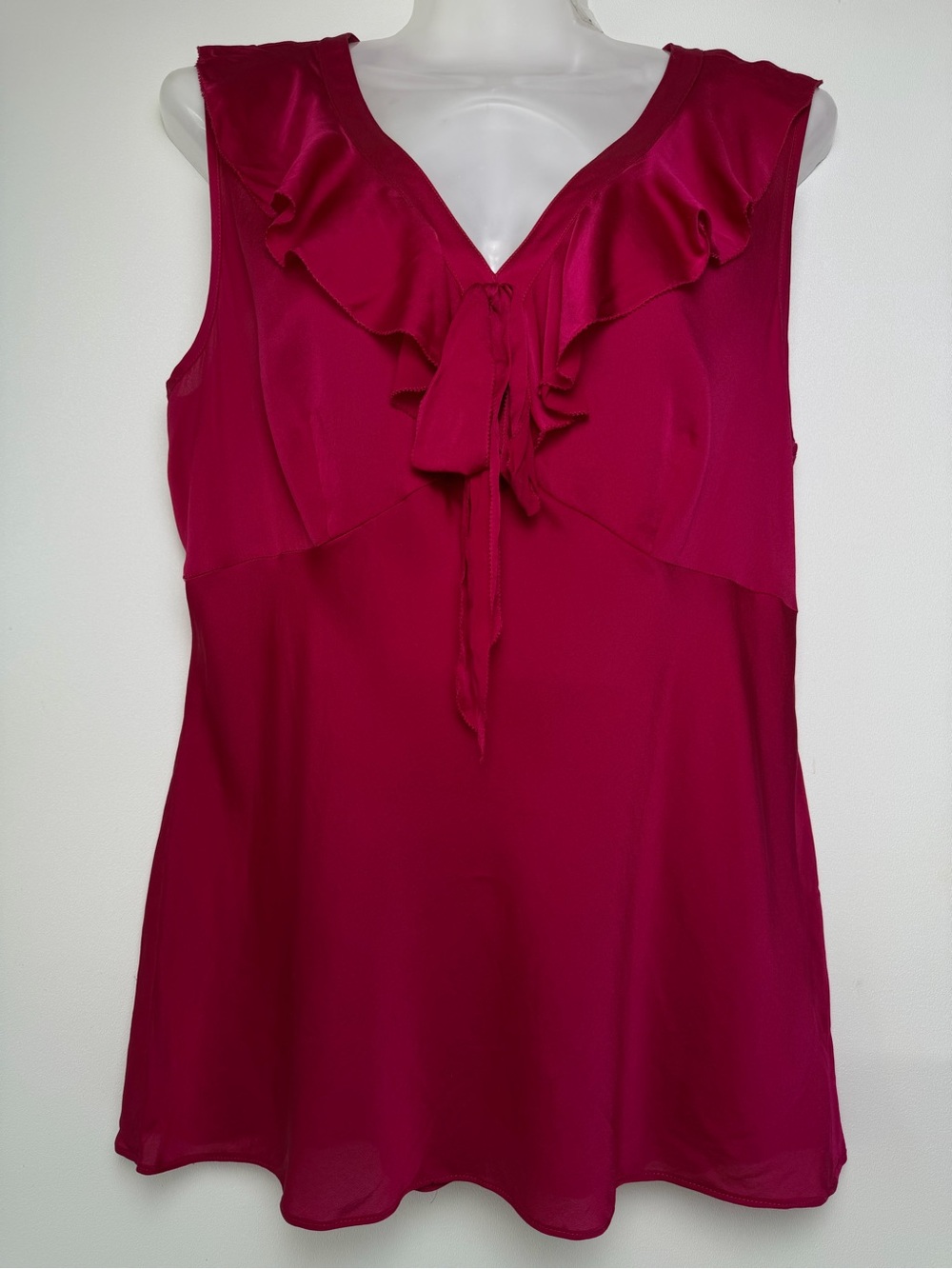Ann Taylor Pink Magenta Silk Blend V-neck Ruffle Blouse Women Size 10 Y2k Office